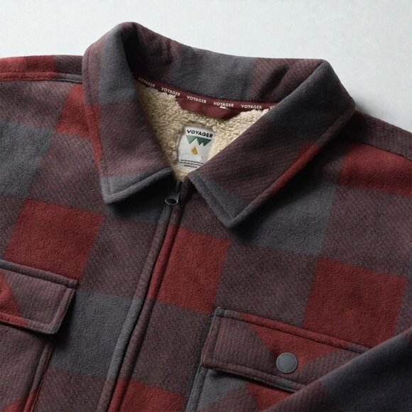 Voyager Mens Full Zip Lined Shirt Jacket Red Gray Plaid Small Warm Outerwear NEW - Picture 5 of 9